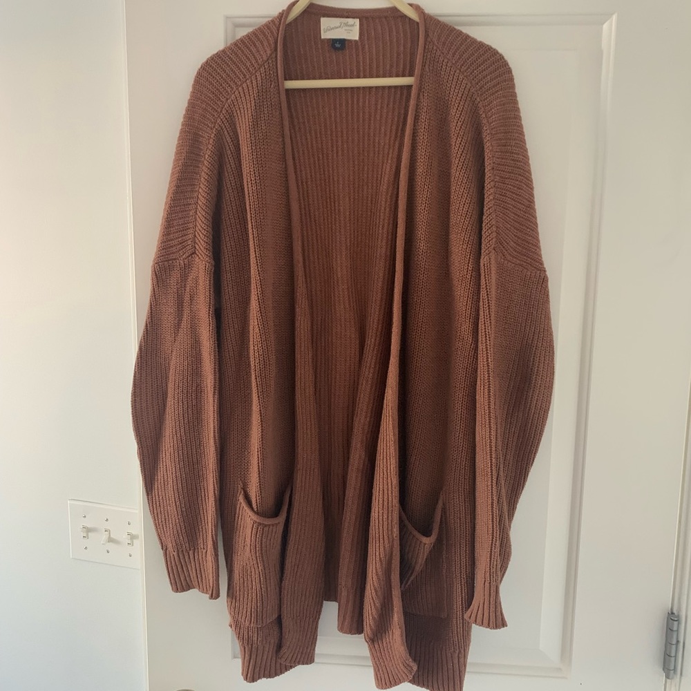 Brown 100% Cotton ribbed knit cardigan size L
